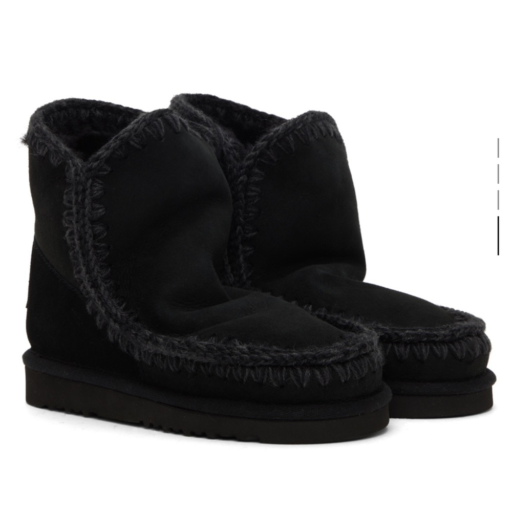 MOU SHEEPSKIN Black Shearling Ankle Boots